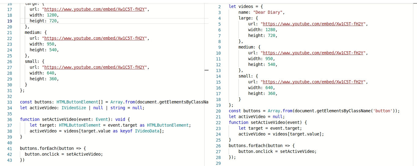 Screenshot of Typescript code
